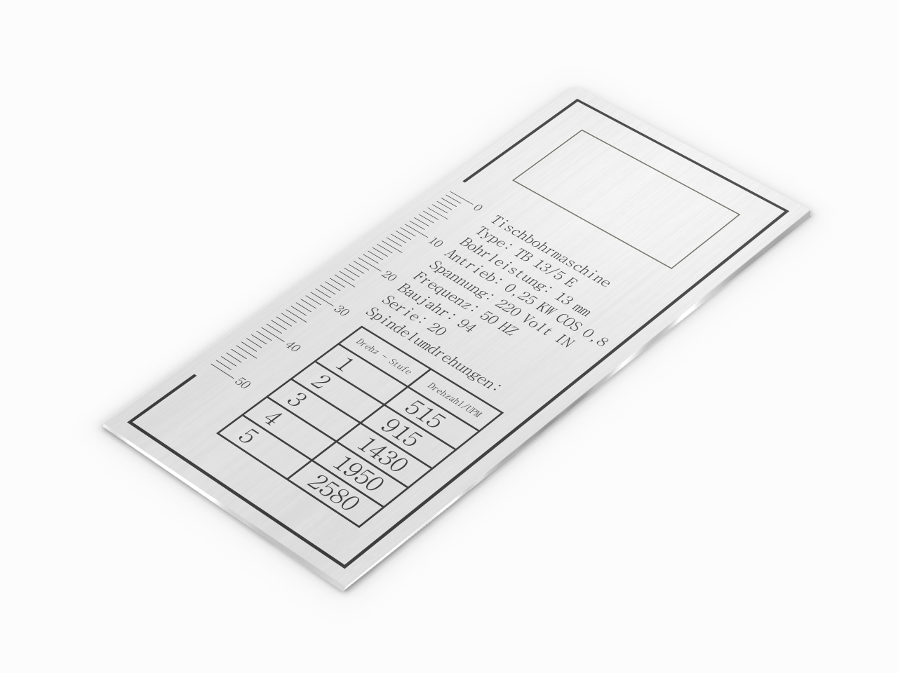 Aluminiowa tabliczka znamionowa z instrukcją i miarką linijką