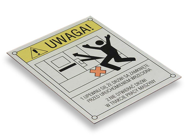 Pełnokolorowa nieścieralna tabliczka ostrzegawcza NIE OTWIERAĆ DRZWI W TRAKCIE PRACY