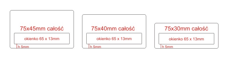 Wzornik standardowych identyfikatorów z okienkiem o szerokości 75 mm