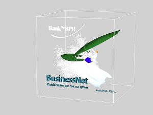 Wizaualizacja grawerowania 3d w szklanej statuetce windsurfing - widok perspektywa