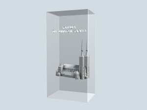 Wizualizacja 3d grawerowania Katedry Wrocławskiej w szklanej statuetce - widok perspektywa2