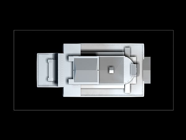Wizualizacja projekt grawerowania 3d budynku Opery Wrocławskiej w szklanej statuetce - widok z góry