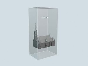 Wizualizacja projekt grawerowania 3d Ratusz Wrocławski w szklanej statuetce - widok perspektywa2