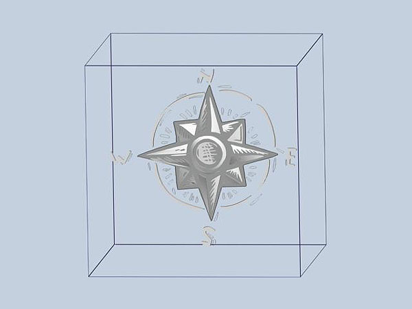Projekt 3d grawerowania róży wiatrów w szklanej statuetce - perspektywa