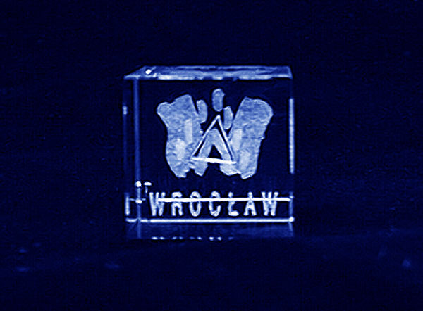 Logo miasta grawer 3d w szklanej statuetce